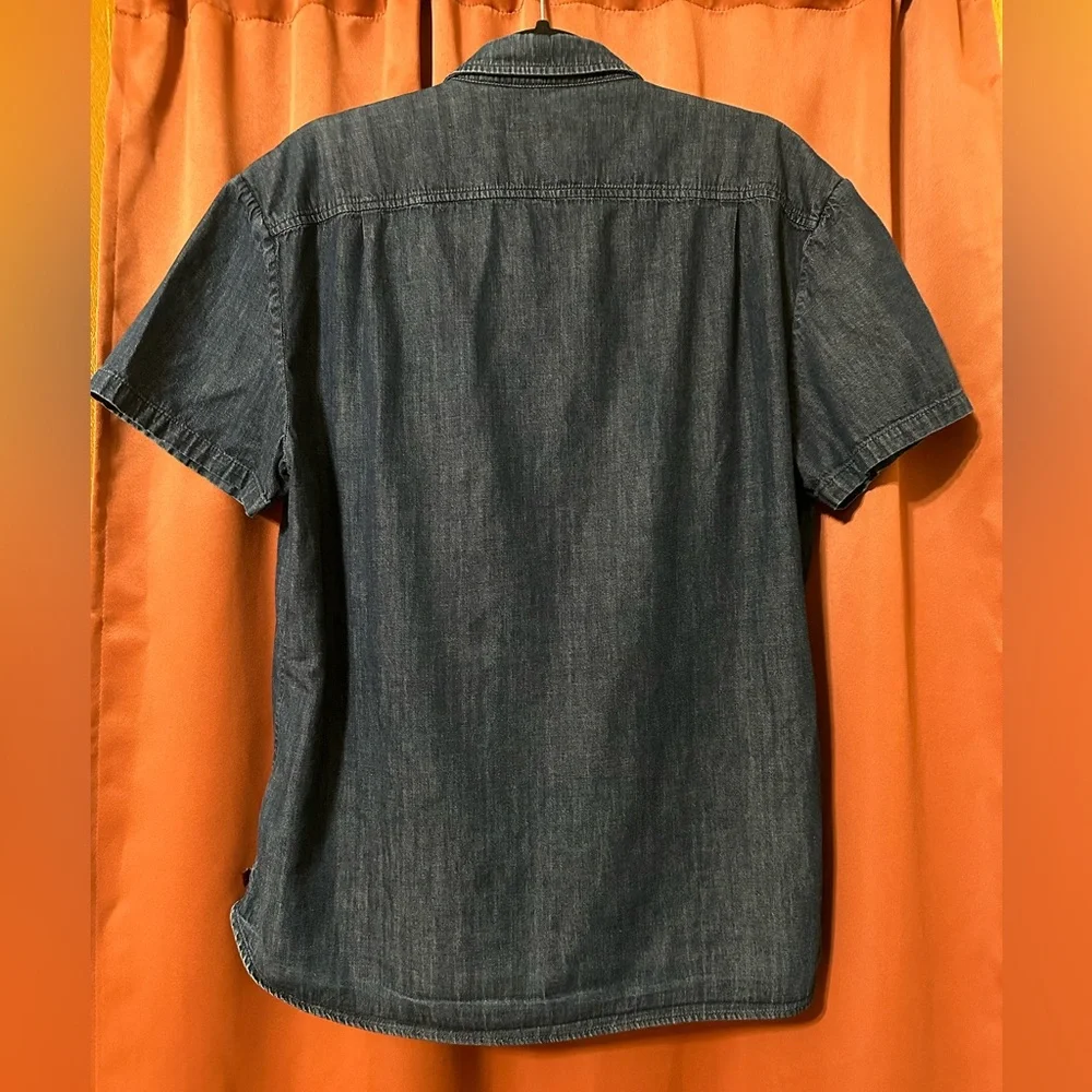 7 For All Mankind Blue Denim Button Down Women’s Size XXL Short Sleeve Top - Picture 2 of 13